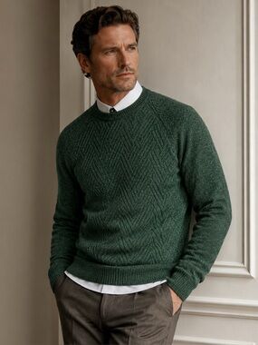 The Cashmere Project Green cashmere  chevron Crewneck Sweater Mens Sz L